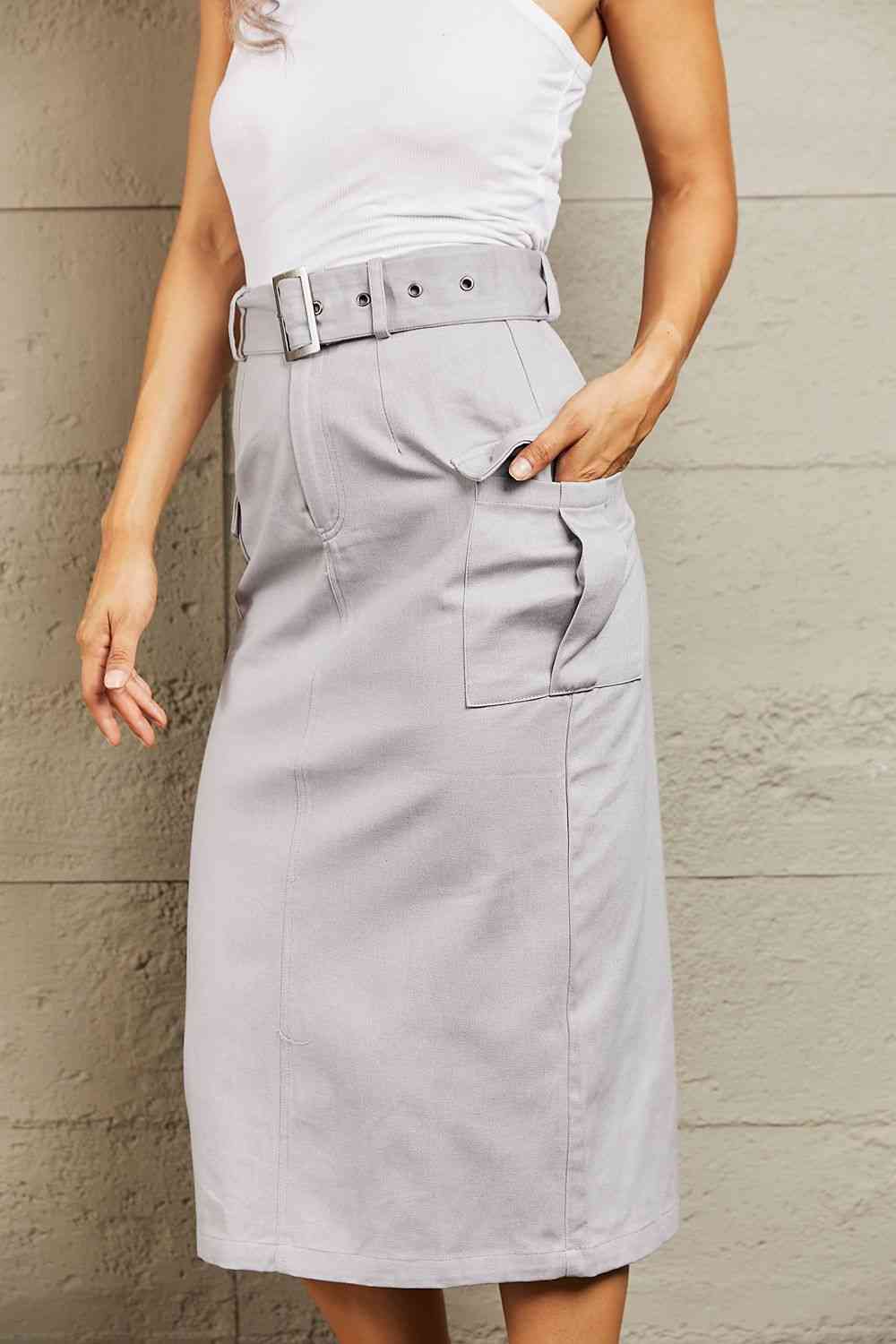 Beige Buckled Maxi Skirt