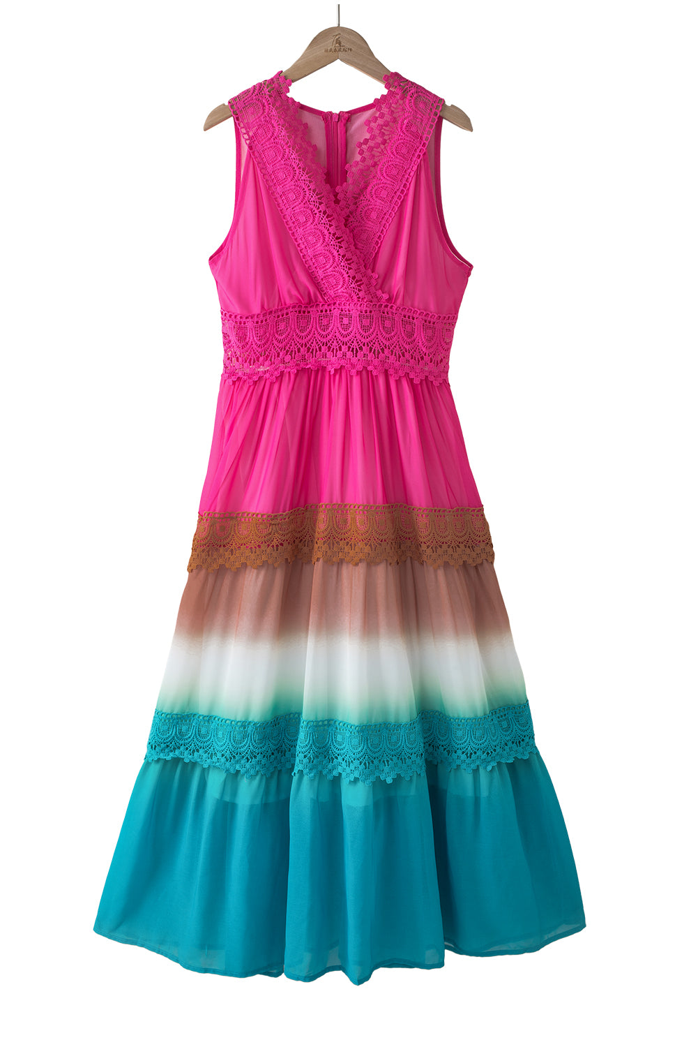 Multicolor Lace Stitching Gradient Rainbow Long Dress
