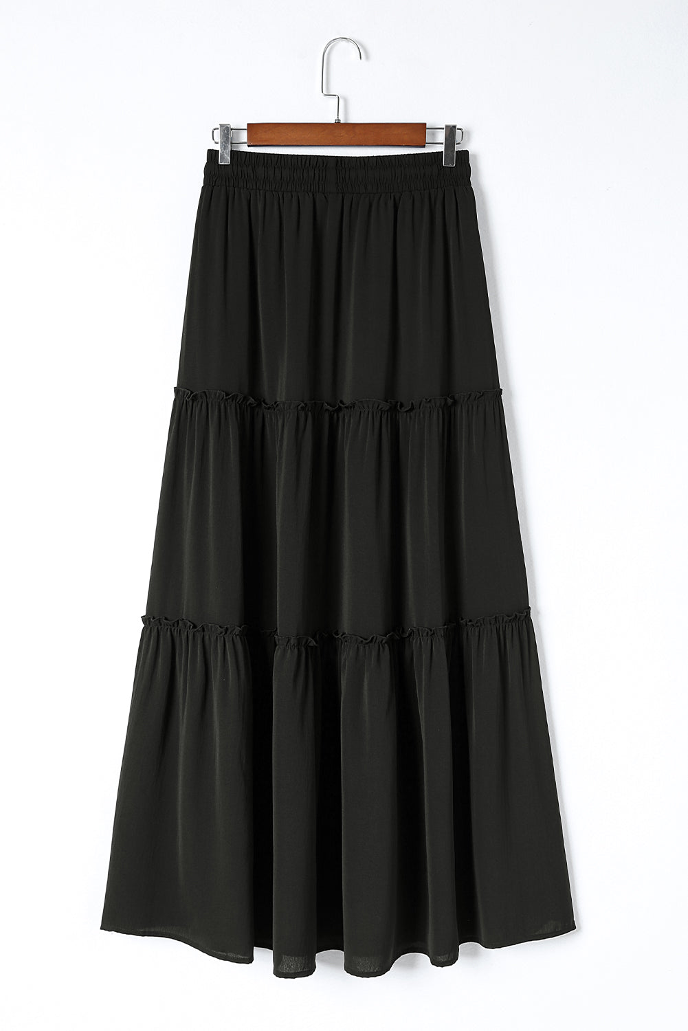 Black Frill Tiered Drawstring Waist Maxi Skirt