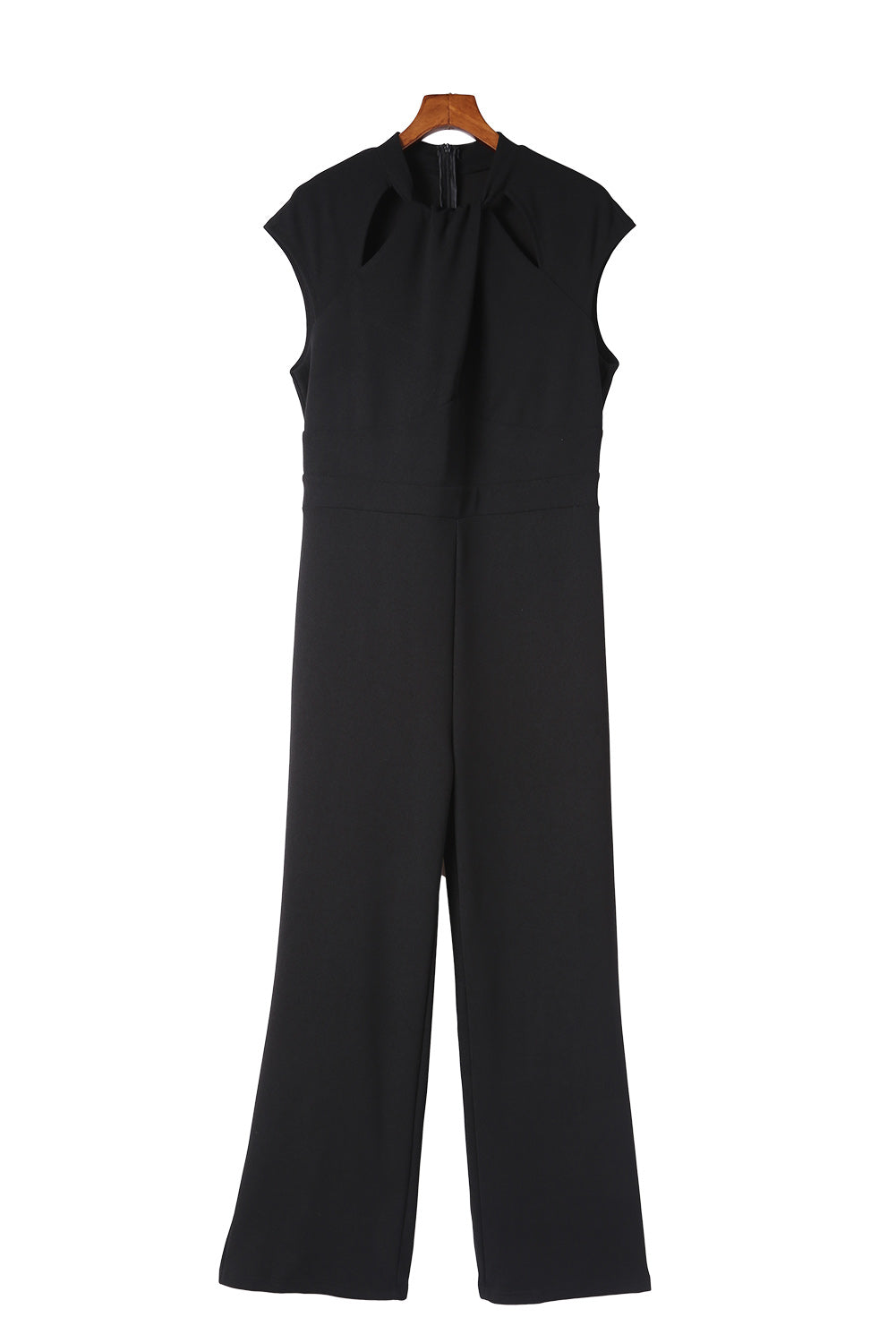 Black Cut Out Neckline Cap Sleeve High Waist Jumpsuit