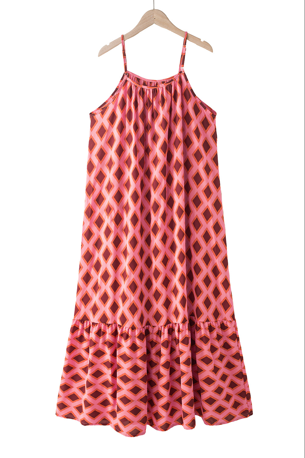 Fiery Red Geometric Print Loose Fit Sleeveless Maxi Dress