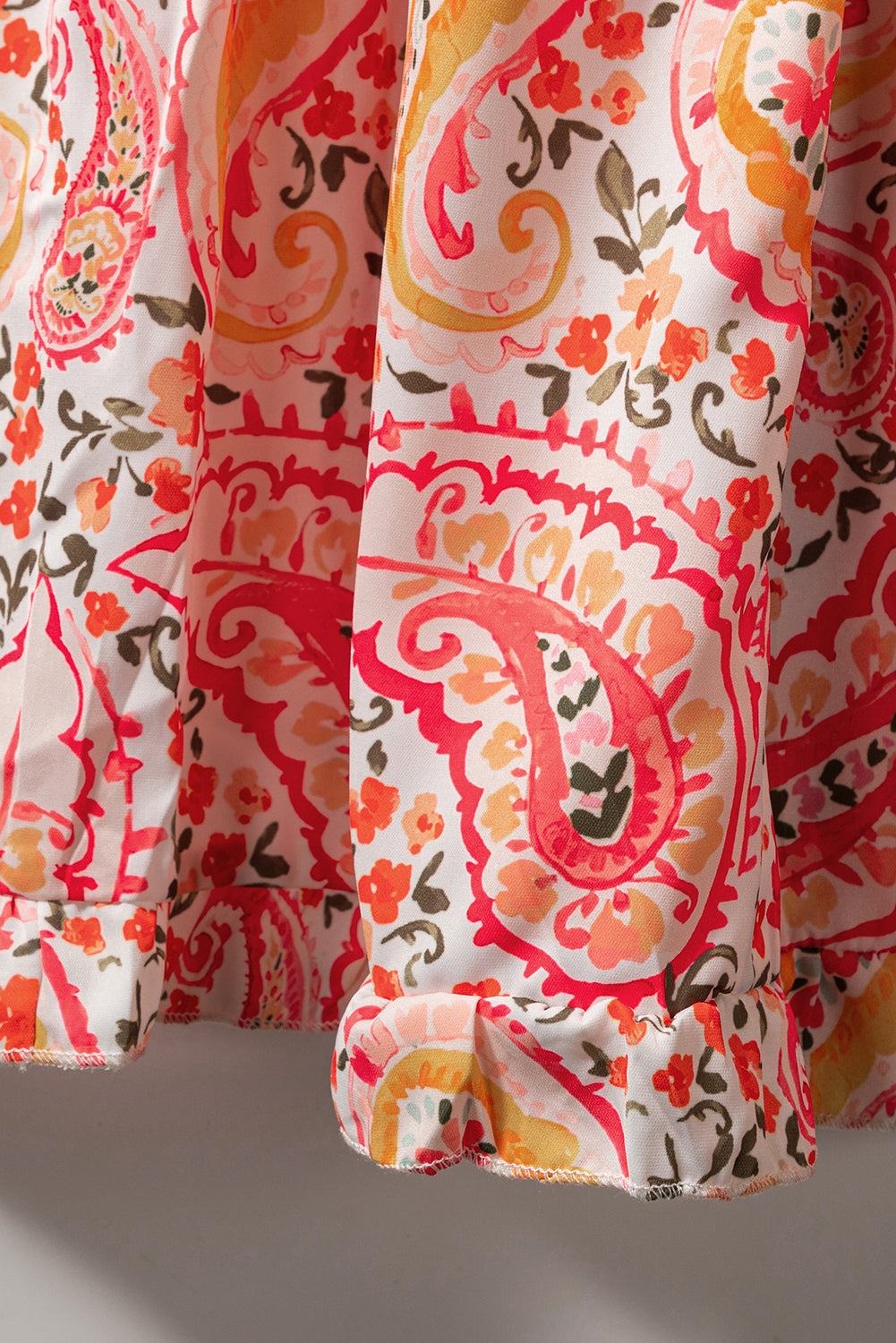 Orange Boho Holiday Paisley Print Tiered Long Sleeve Maxi Dress