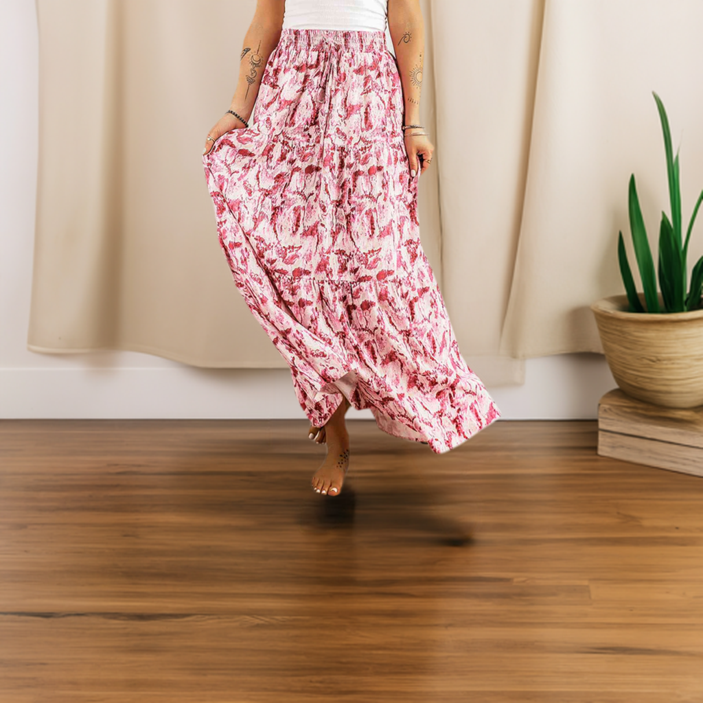 Printed Smocked Waist Maxi Skirt