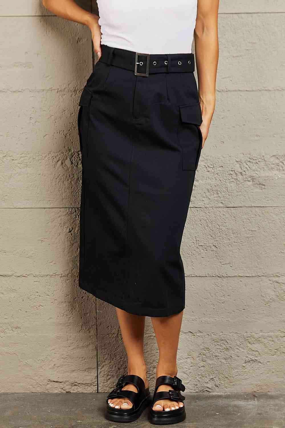Buckled Black Maxi Skirt