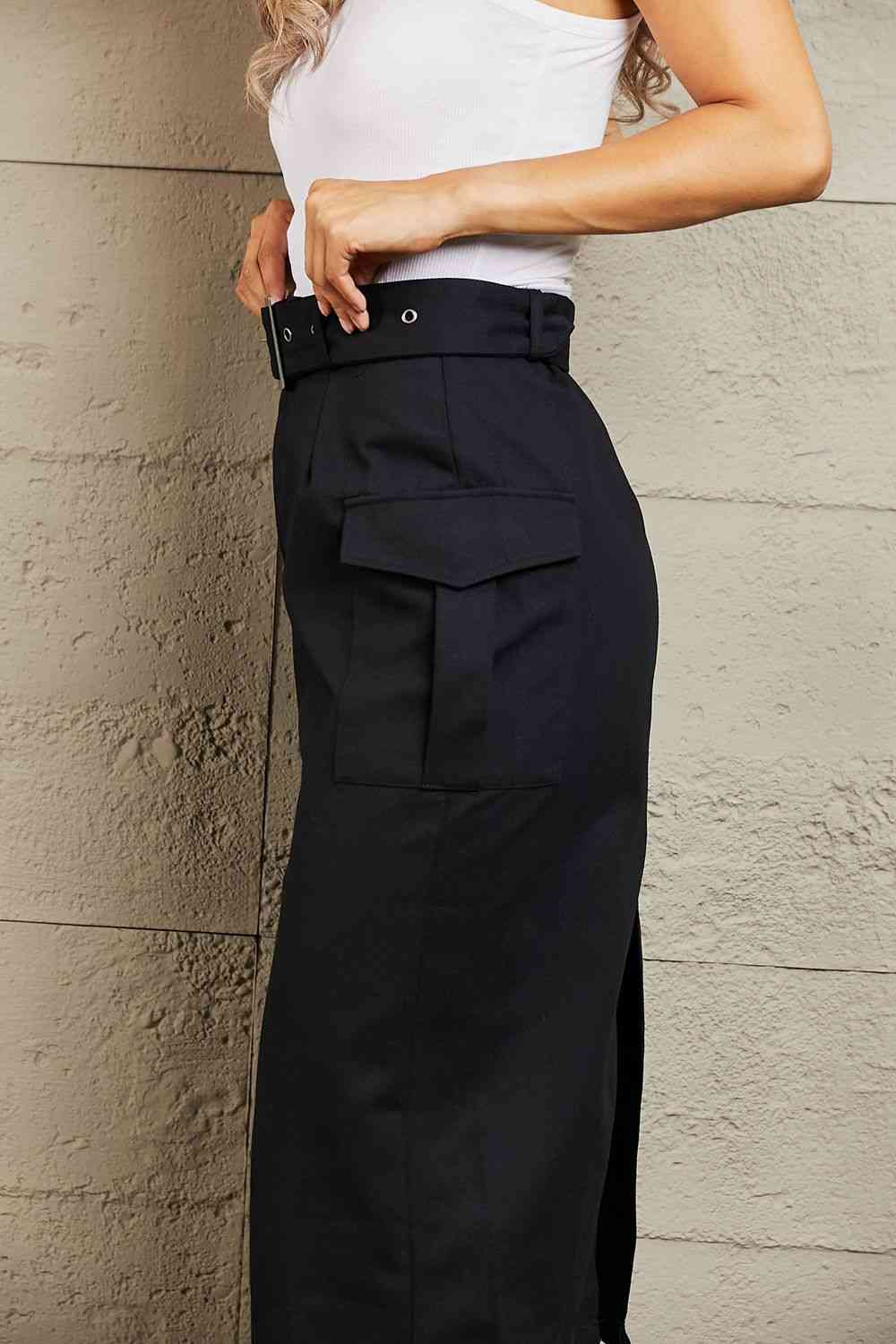 Buckled Black Maxi Skirt