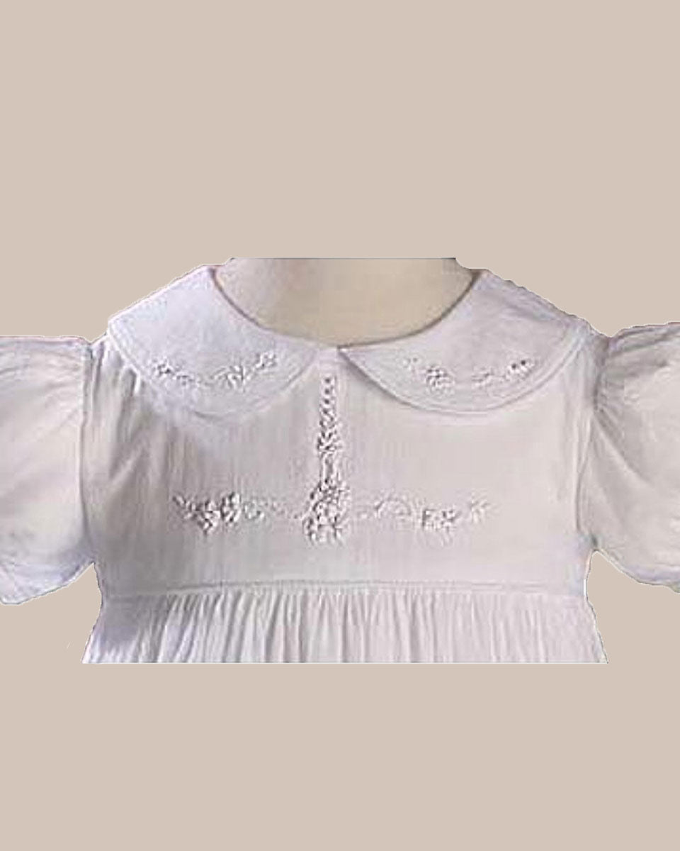 Girls 33″ Short Sleeve Christening Gown with Hand Embroidery