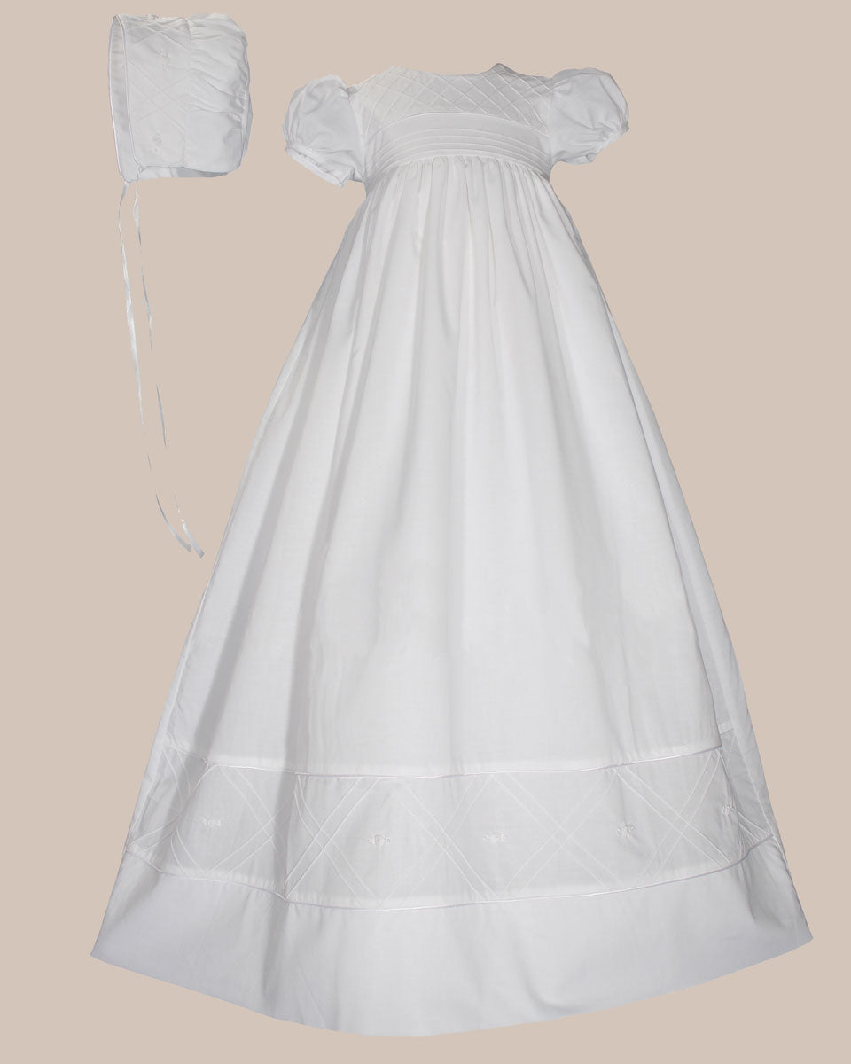 Girls 34″ Cotton Dress Christening Gown Baptism Gown with Hand Embroidery
