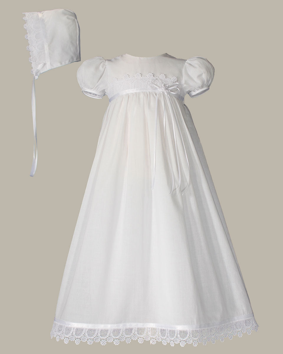 Girls 26″ Cotton Christening Gown with Italian Lace
